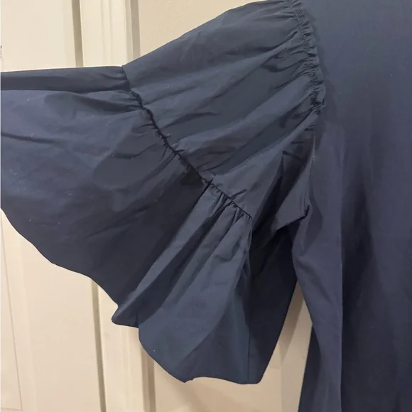 Chico's Womans T Shirt Navy Ruffle Flutter Sleeves Stretch Size 2 (Large) - Picture 4 of 7